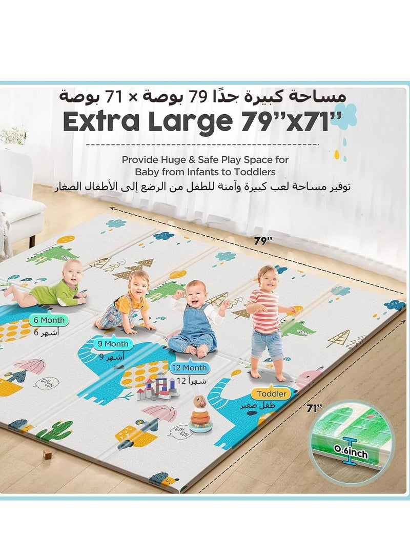 XICEN Reversible Baby Play Mat, Waterproof Foldable Playmat Infants Non Slip Gym Mat, Toddlers Portable Extra Large Thick Foam Crawling Mat with Travel Bag, BPA Free, Size 180*200*1.5cm/79x71x0.6 inch - Image 5